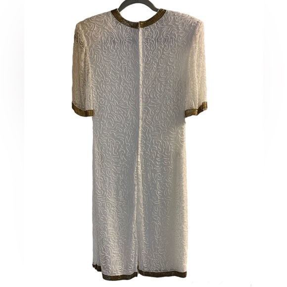 Silk 100% Silk Beaded/Sequins Dress Ivory Medium by Creative Creations - Picture 3 of 7